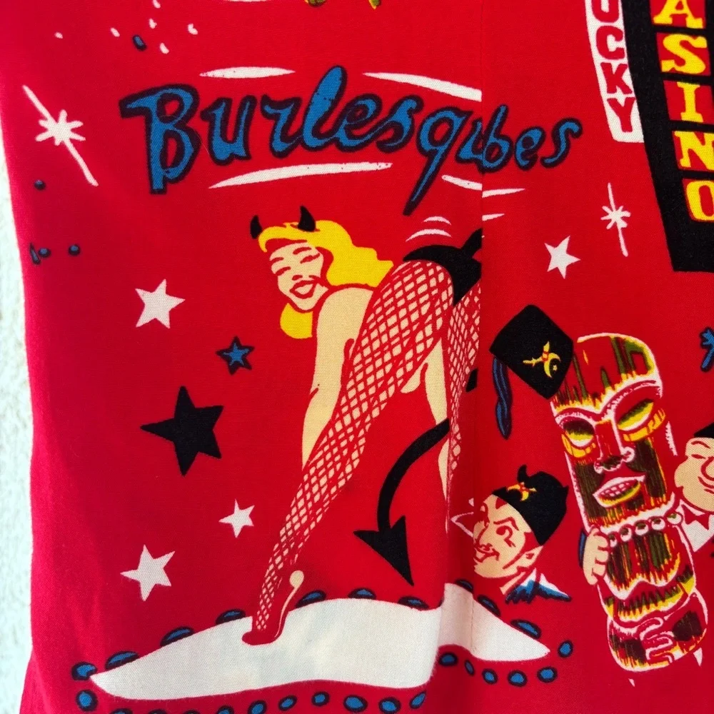 LA ROCKA by BC Ethic Las Vegas Pinup Burlesque Tiki Red Short Sleeve Shirt - Picture 5 of 9